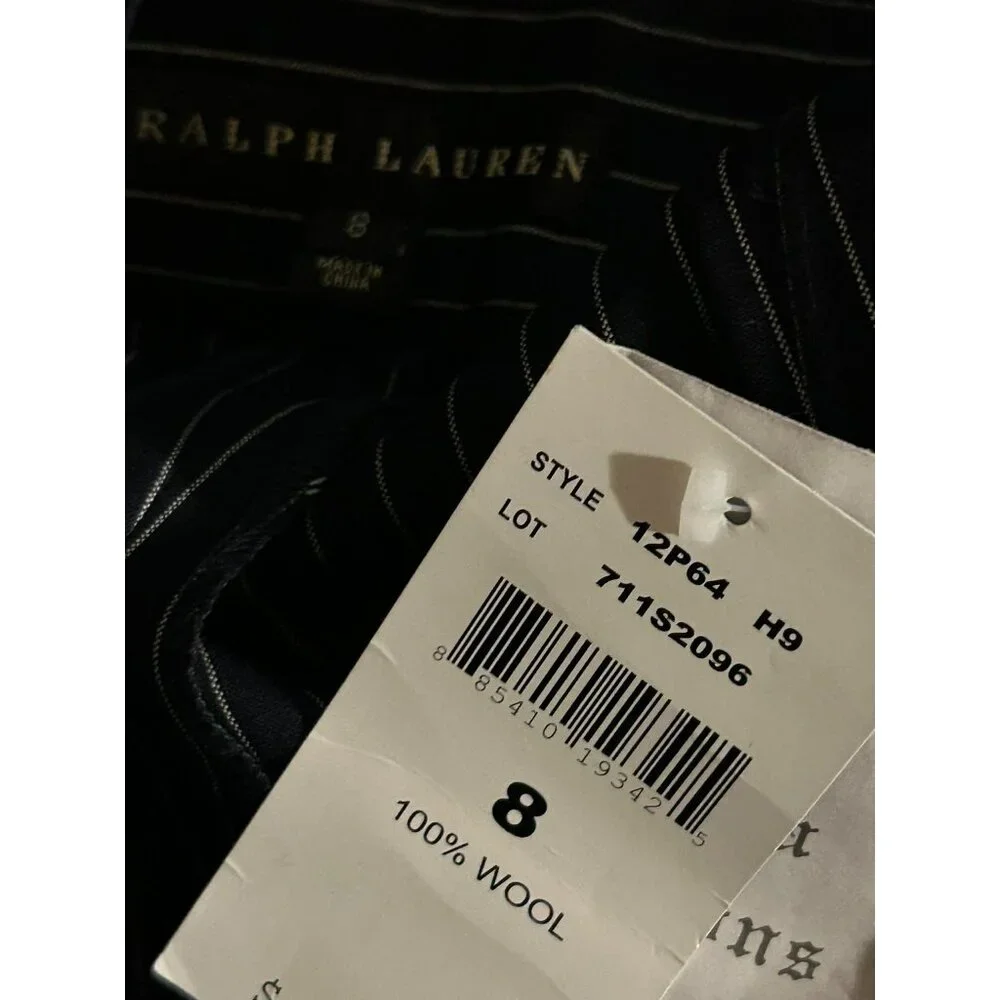 NWT $698 Ralph Lauren Black Label Wool Wide Leg Pinstriped Pants Navy Size 8 - Picture 5 of 5